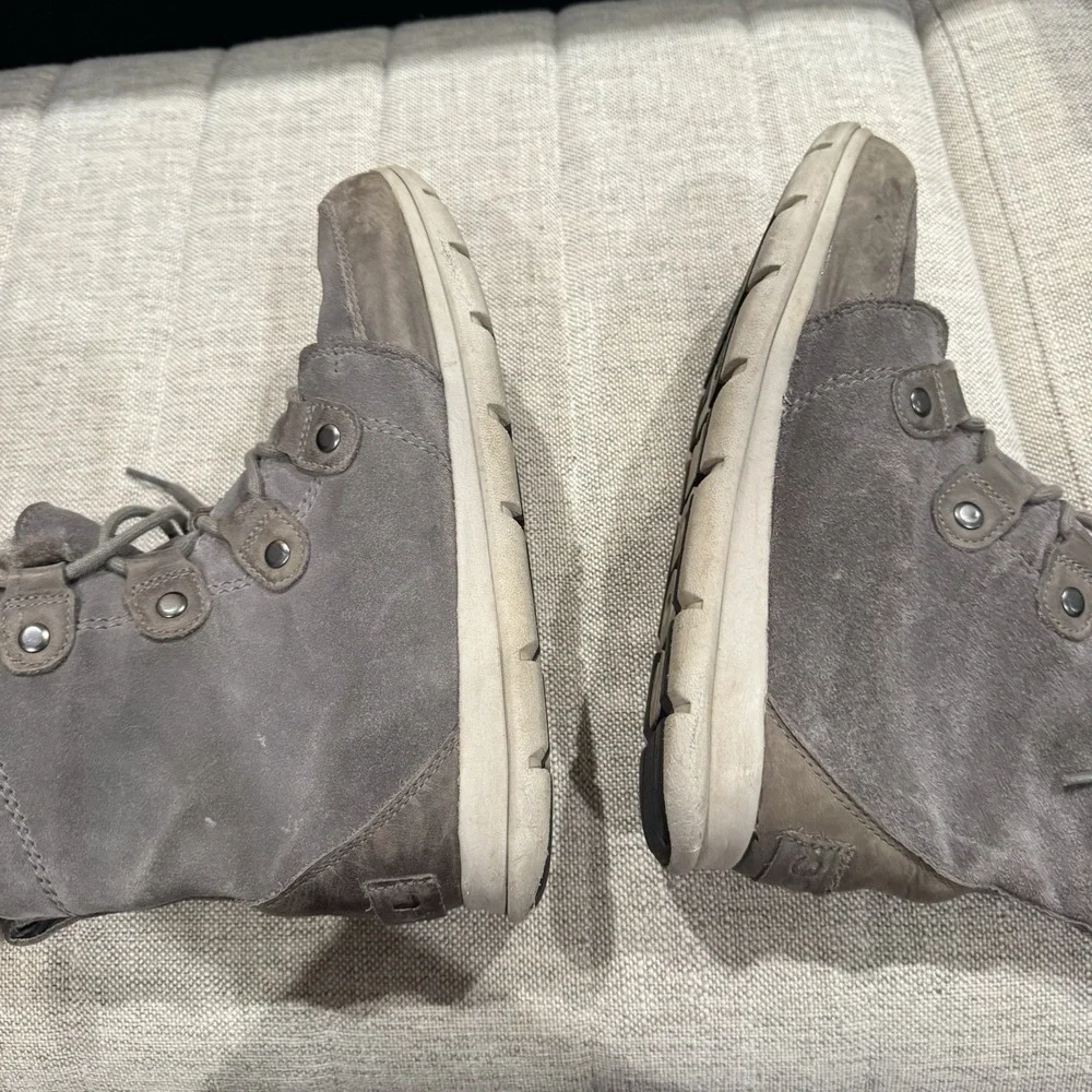 Sorel Explorer‎ Joan women's waterproof snow boots in gray suede 10